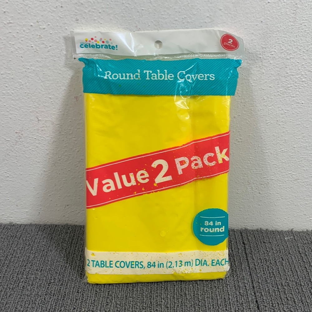 Value 2 Pack Way To Celebrate Plastic Round Table Covers Neon Yellow 84 inch New